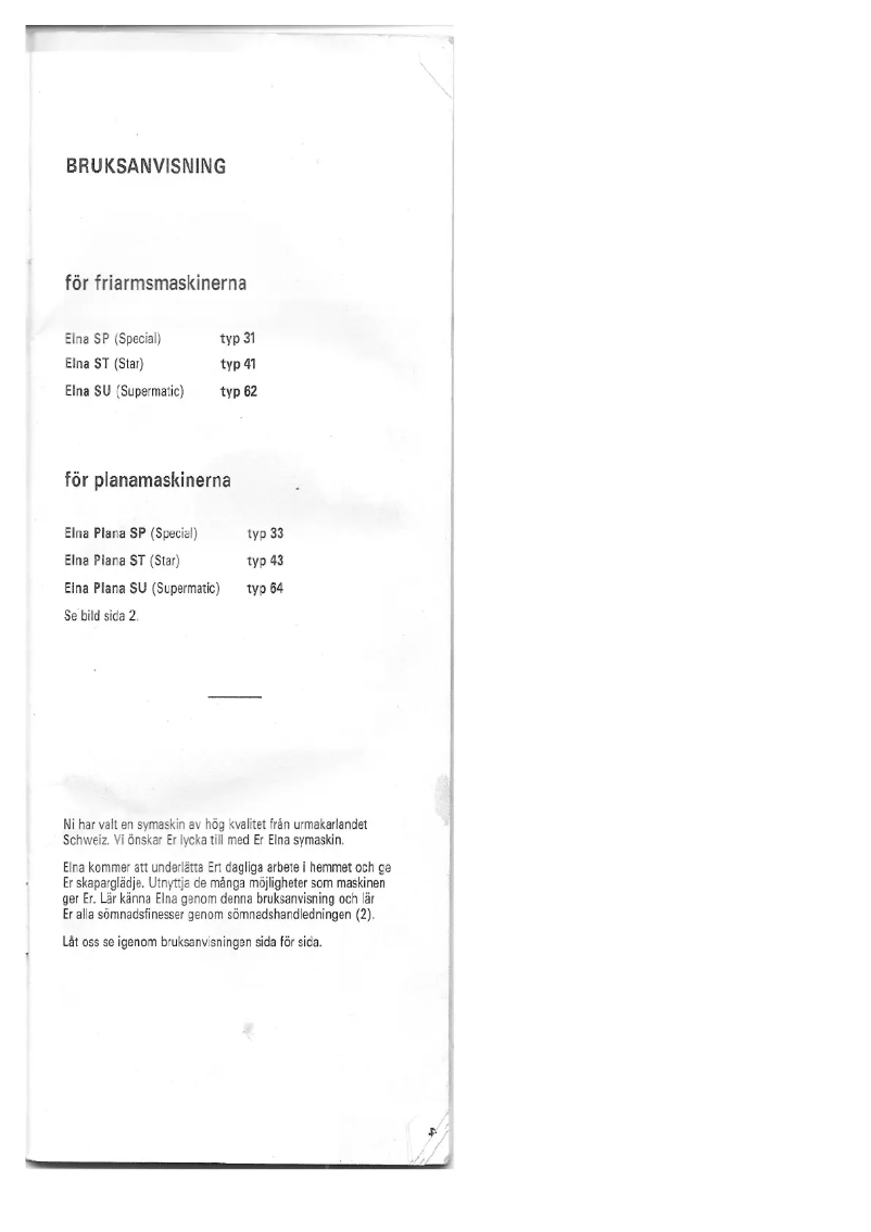 Page 1 de la notice Manuel utilisateur Elna Plana Special 33