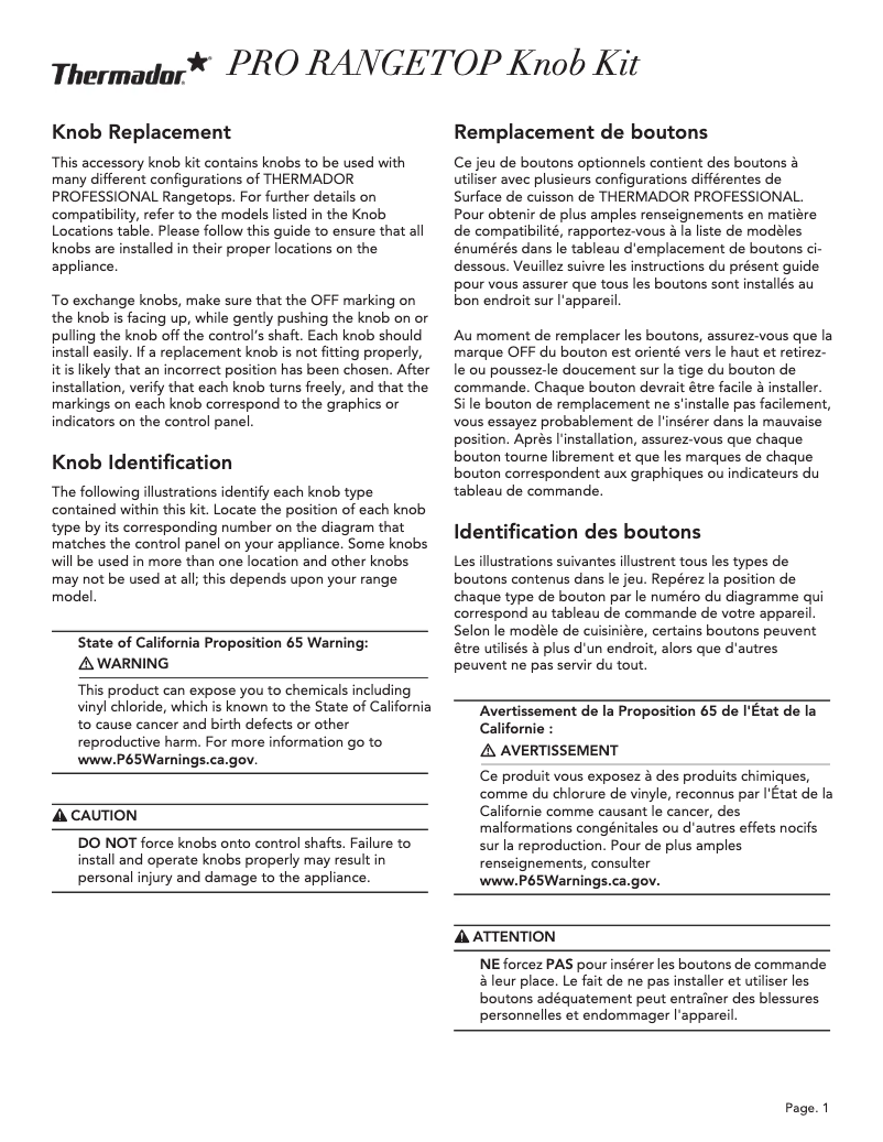 Page 1 de la notice Guide d'installation Thermador PAKNOBLUWR