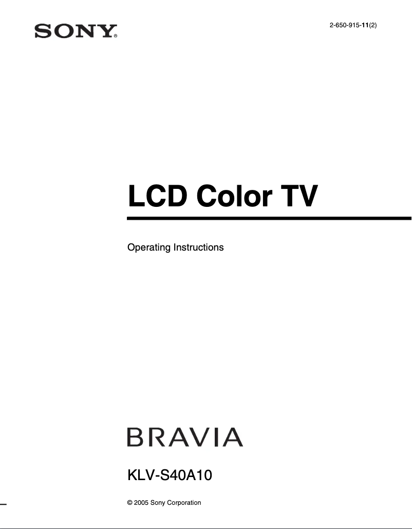 Image de la première page du manuel de l'appareil Wega KLV-S40A10
