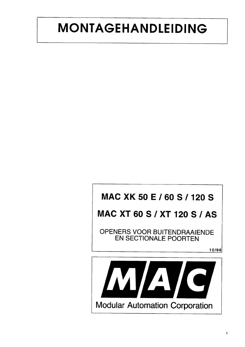 Page n°1 - Manuel utilisateur MAC XT 120 S