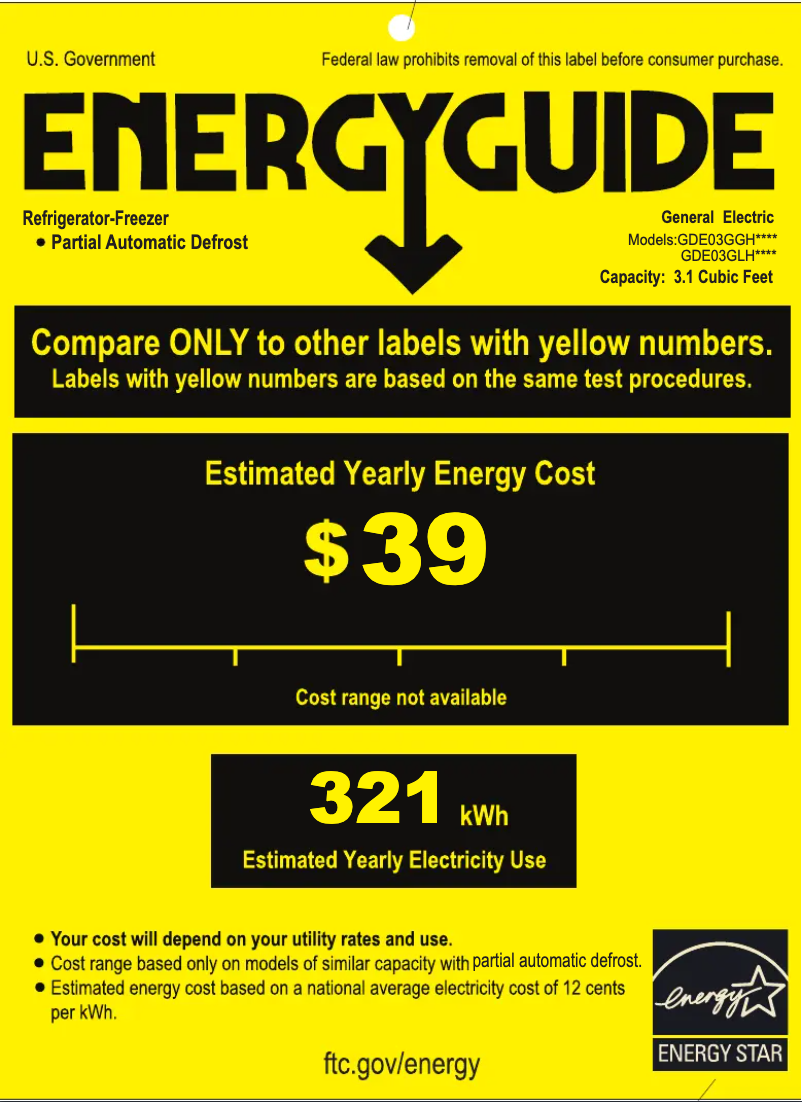 Page n°1 - Label énergétique GE GDE03GGHWW