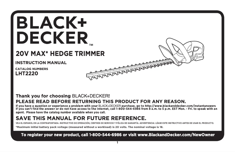Page 1 de la notice Manuel utilisateur Black & Decker HT2200