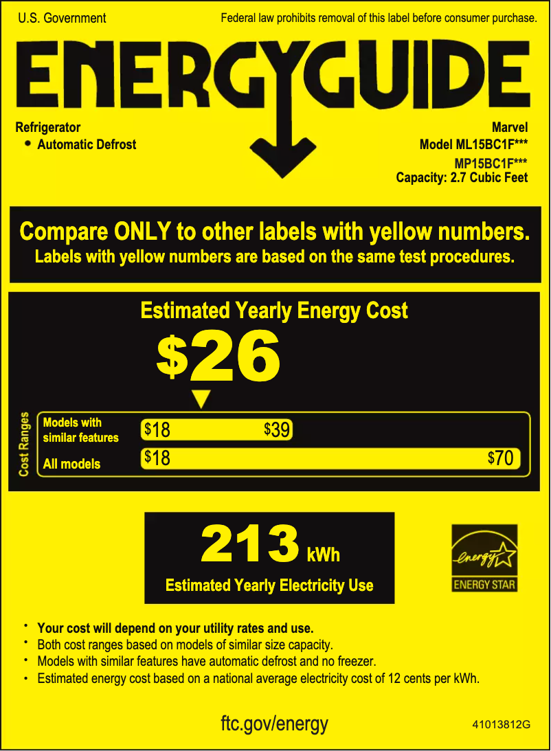 Page 1 of the manual Energy Label Marvel ML15BCF3RP