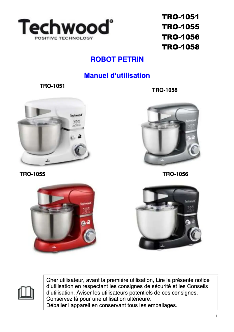 Page n°1 - Manuel utilisateur Techwood TRO-1056