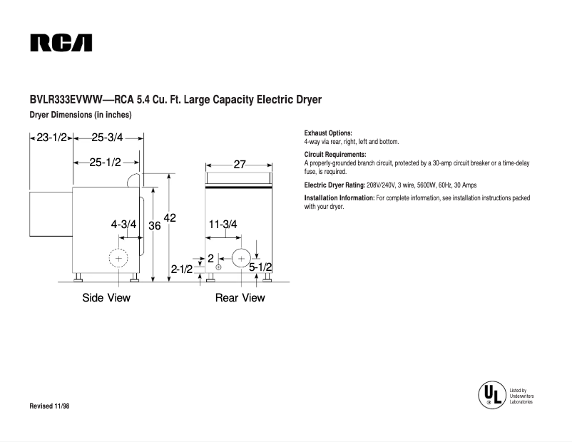 Page 1 de la notice Manuel utilisateur RCA BVLR333EVWW