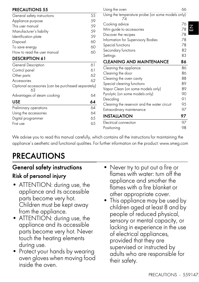 Page 1 de la notice Mode d'emploi Smeg SO6102S3PN