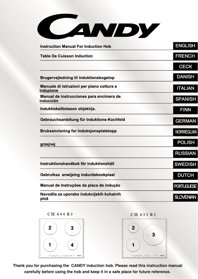 Page 1 de la notice Manuel utilisateur Candy CIE644B3