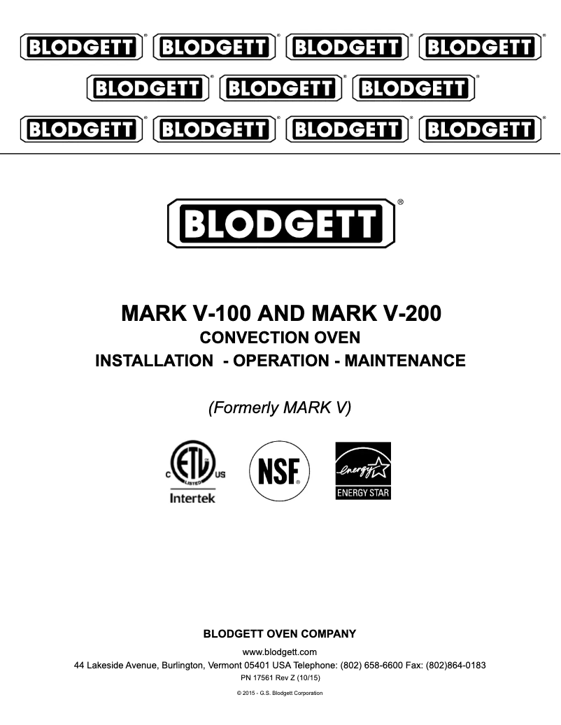 Page 1 de la notice Manuel utilisateur Blodgett Premium Mark V-200