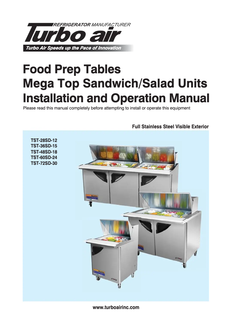 Página 1 del manual Manual de usuario Turbo air TST-72SD-30-N-SL