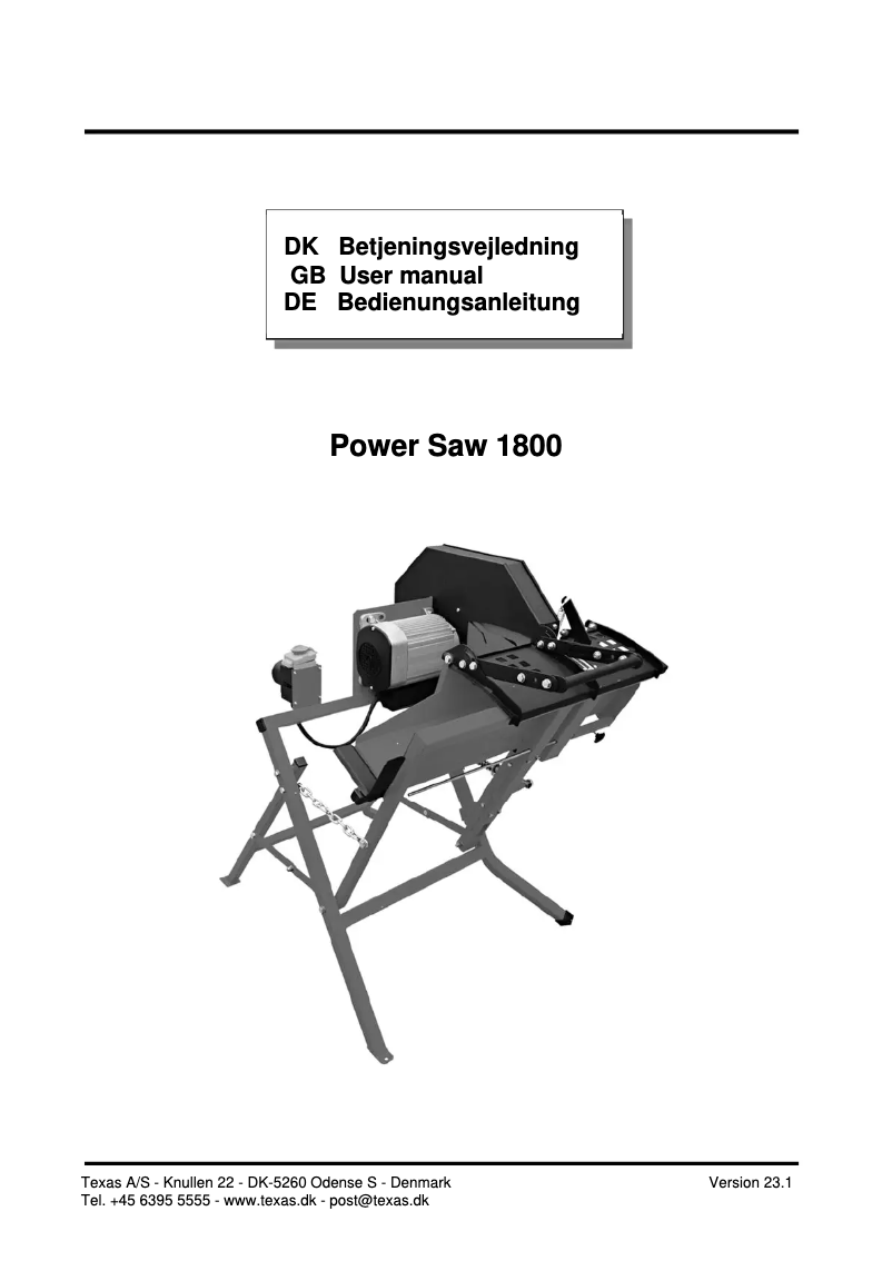 Page n°1 - Manuel utilisateur Texas Power Saw 1800