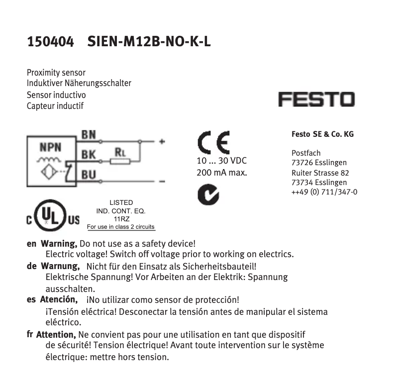 Page n°1 - Manuel utilisateur Festo SIEN-M12B-NO-K-L