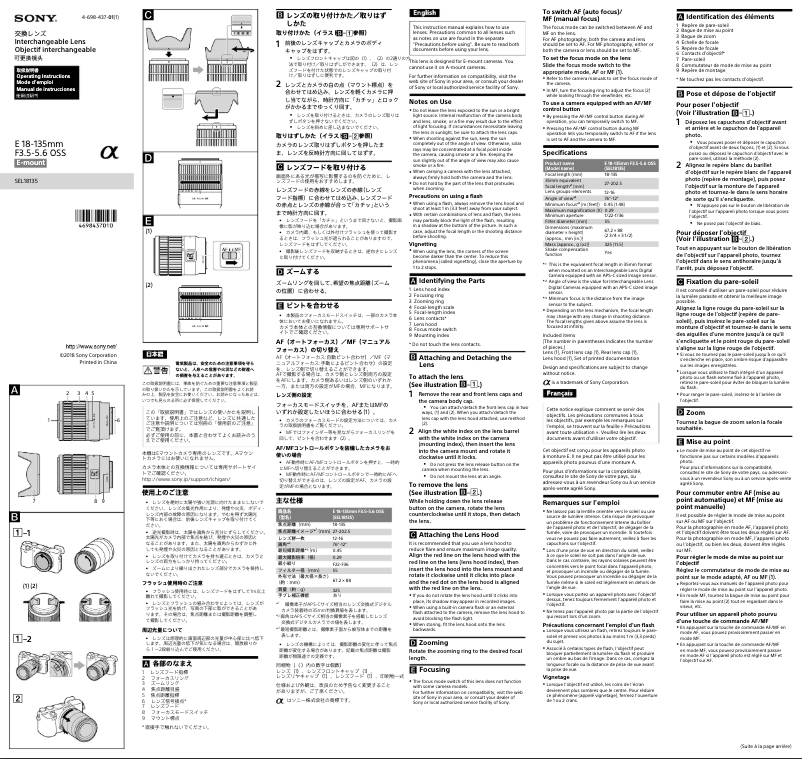 Page 1 de la notice Manuel utilisateur Sony ILCE-6600M