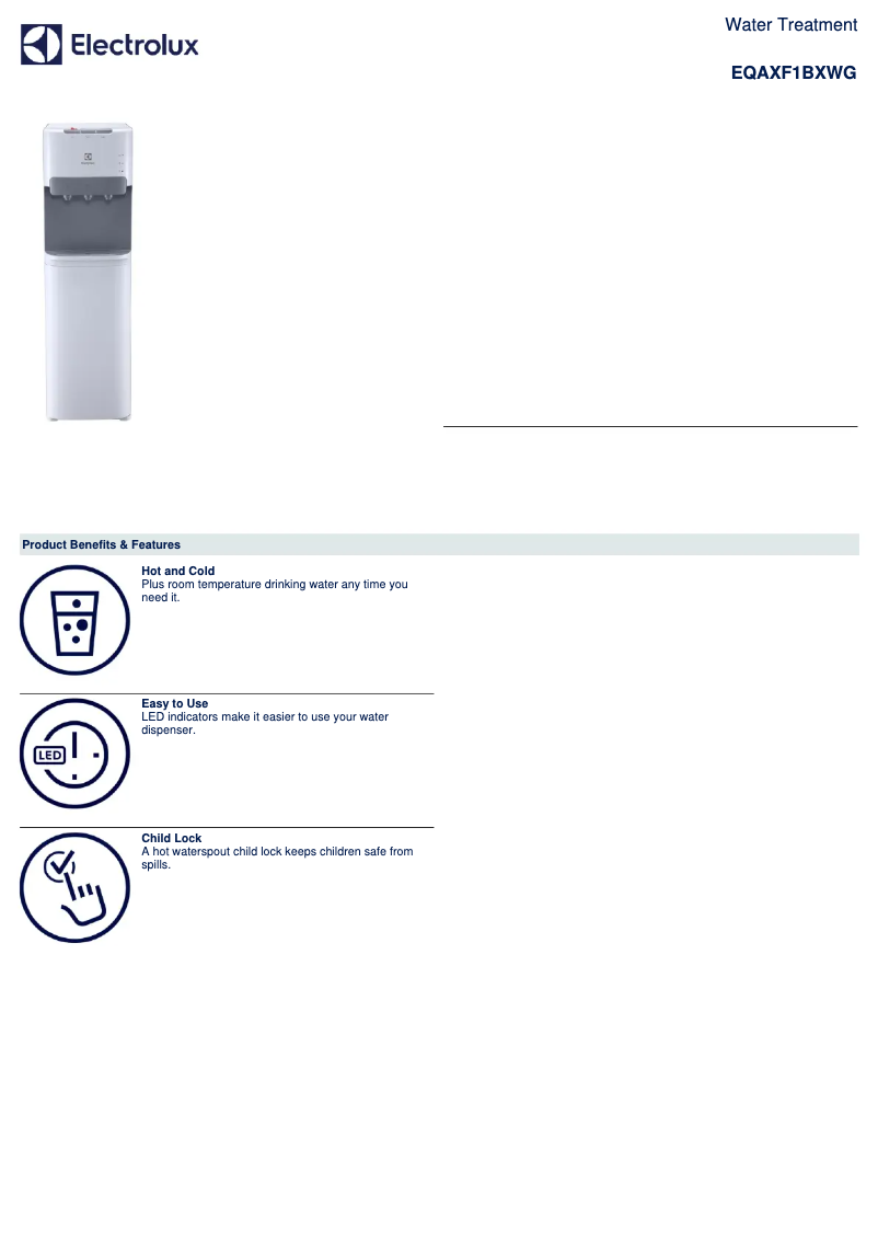 Page 1 de la notice Fiche technique Electrolux EQAXF1BXWG