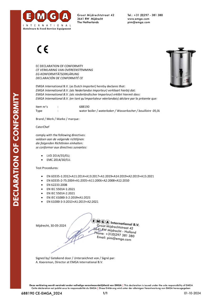 Page 1 de la notice Manuel utilisateur CaterChef 688190