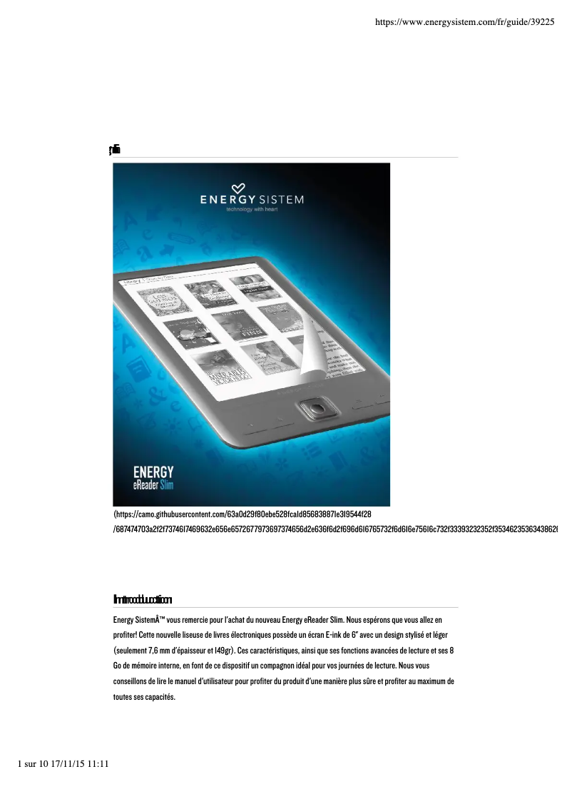 Page n°1 - Manuel utilisateur Energy Sistem eReader Slim
