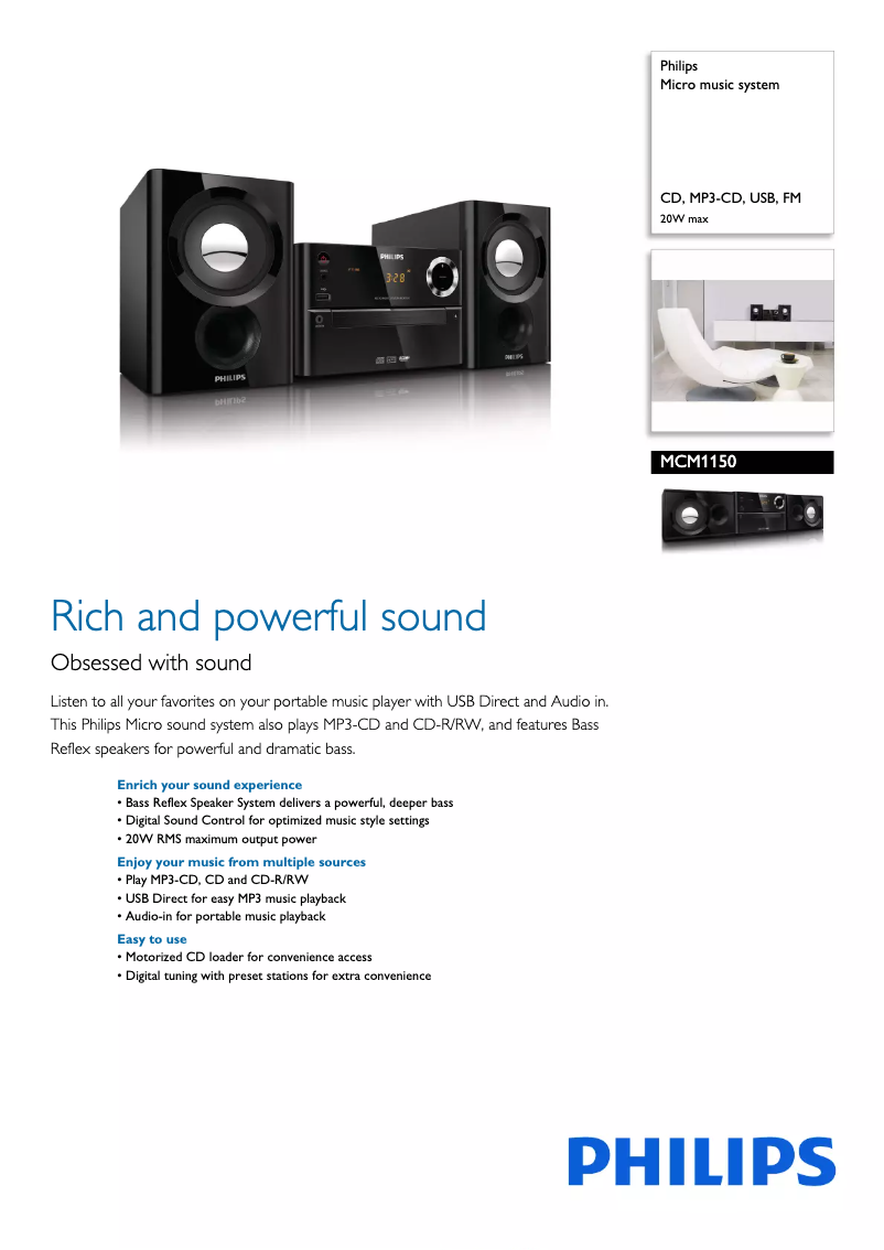 Page 1 de la notice Brochure Philips MCM1150