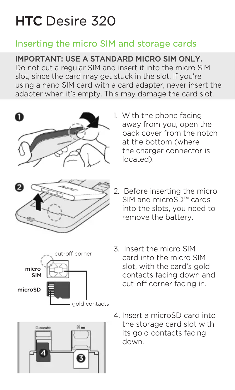 Image de la première page du manuel de l'appareil Desire 320