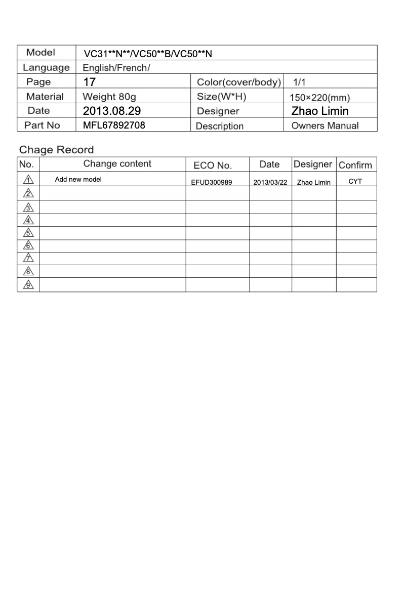 Page 1 de la notice Manuel utilisateur LG VC3320NNT