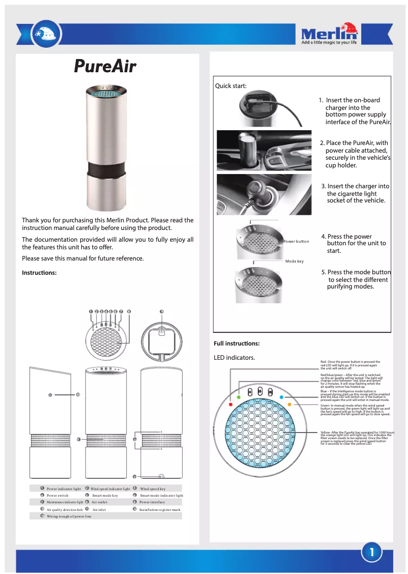 Image de la première page du manuel de l'appareil PureAir