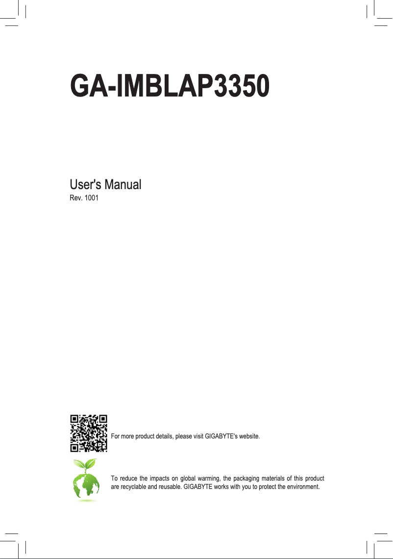 Page 1 de la notice Manuel utilisateur Gigabyte GA-IMBLAP3350