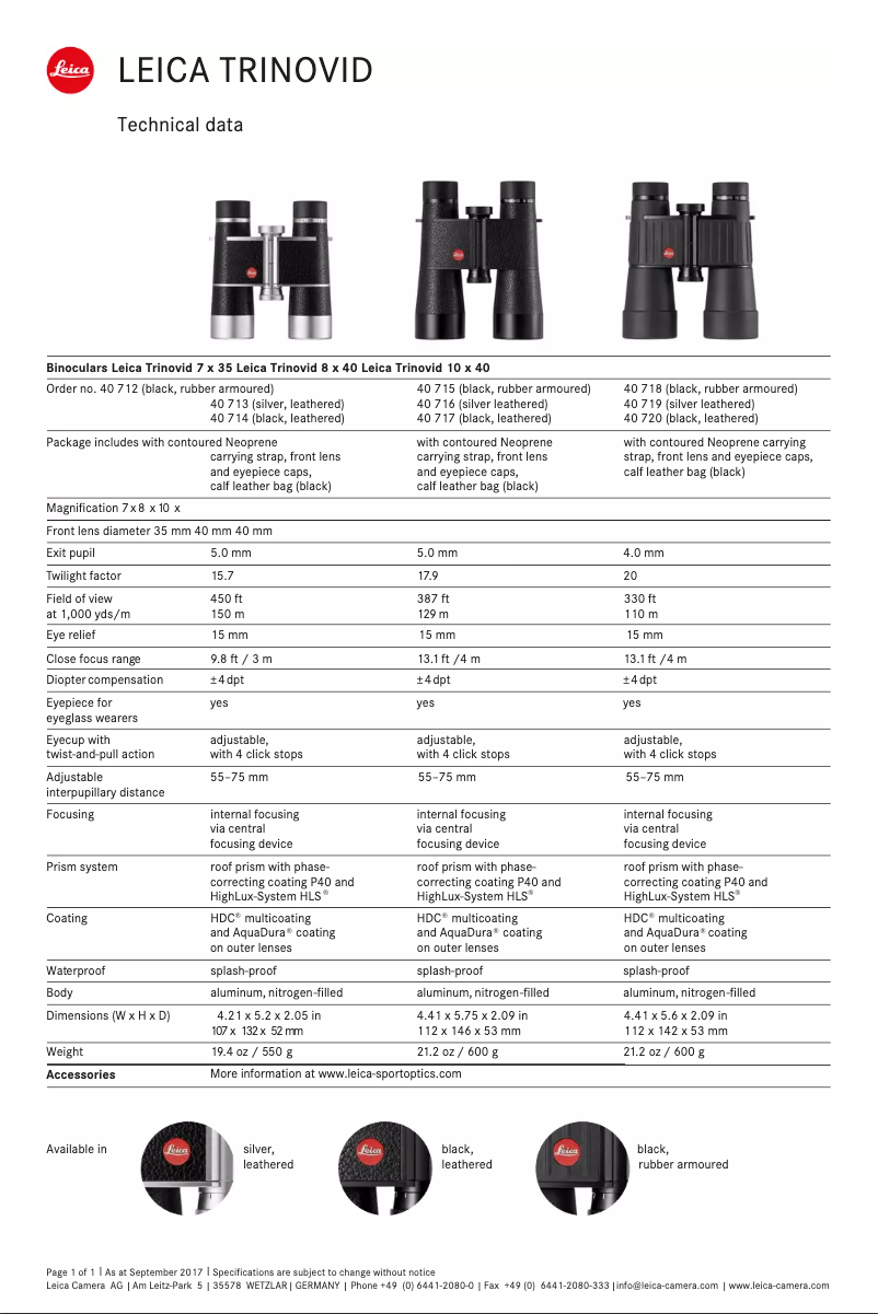 Page 1 de la notice Manuel utilisateur Leica Trinovid 10x40