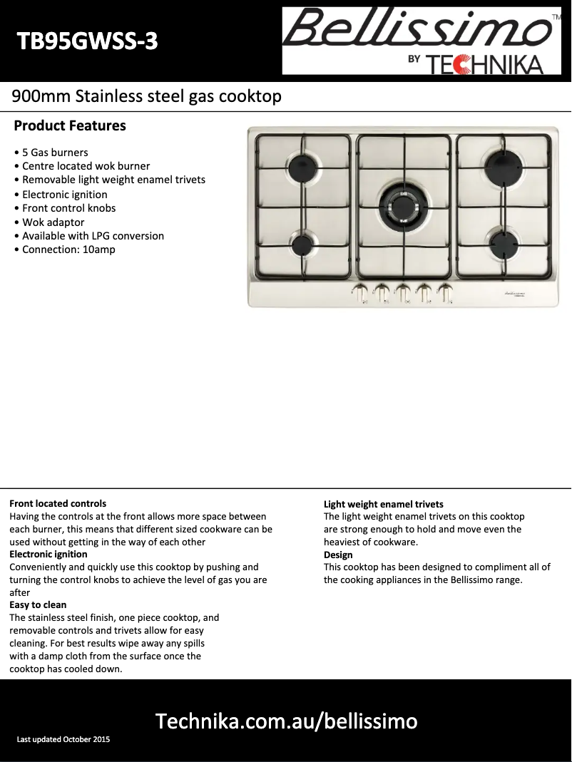 Page 1 de la notice Fiche technique Technika Bellissimo TB95GWSS-3