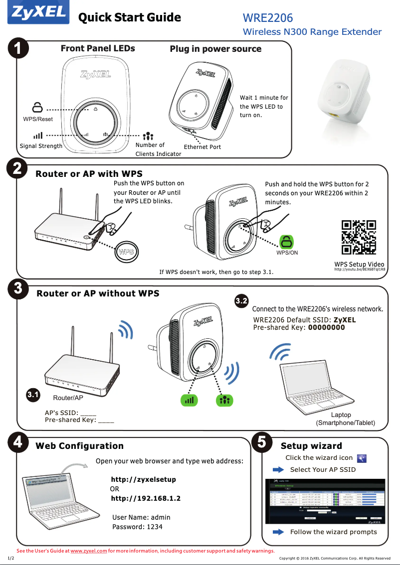 Page n°1 - Guide de démarrage rapide ZyXEL WRE2206