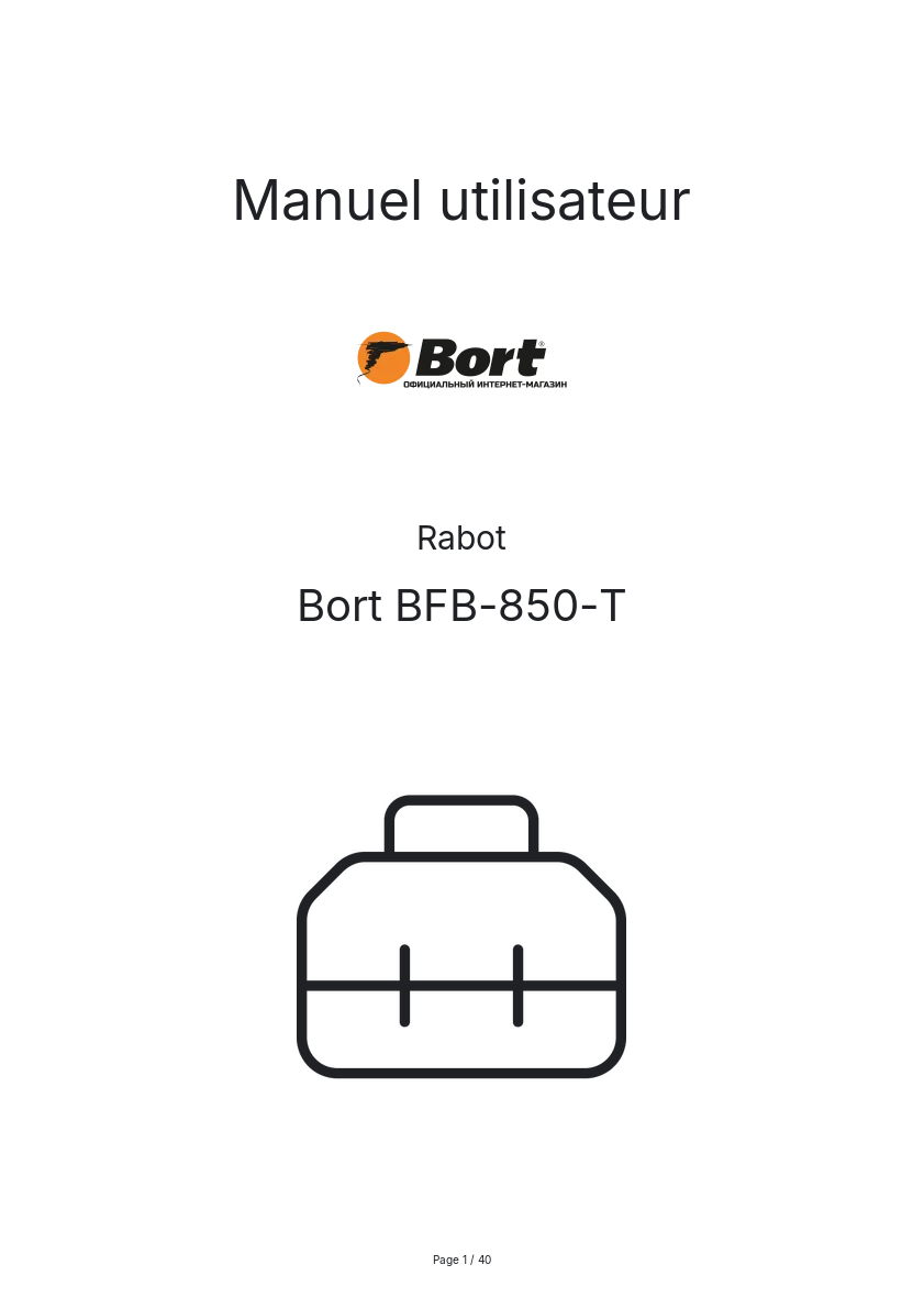 Page n°1 - Manuel utilisateur Bort BFB-850-T