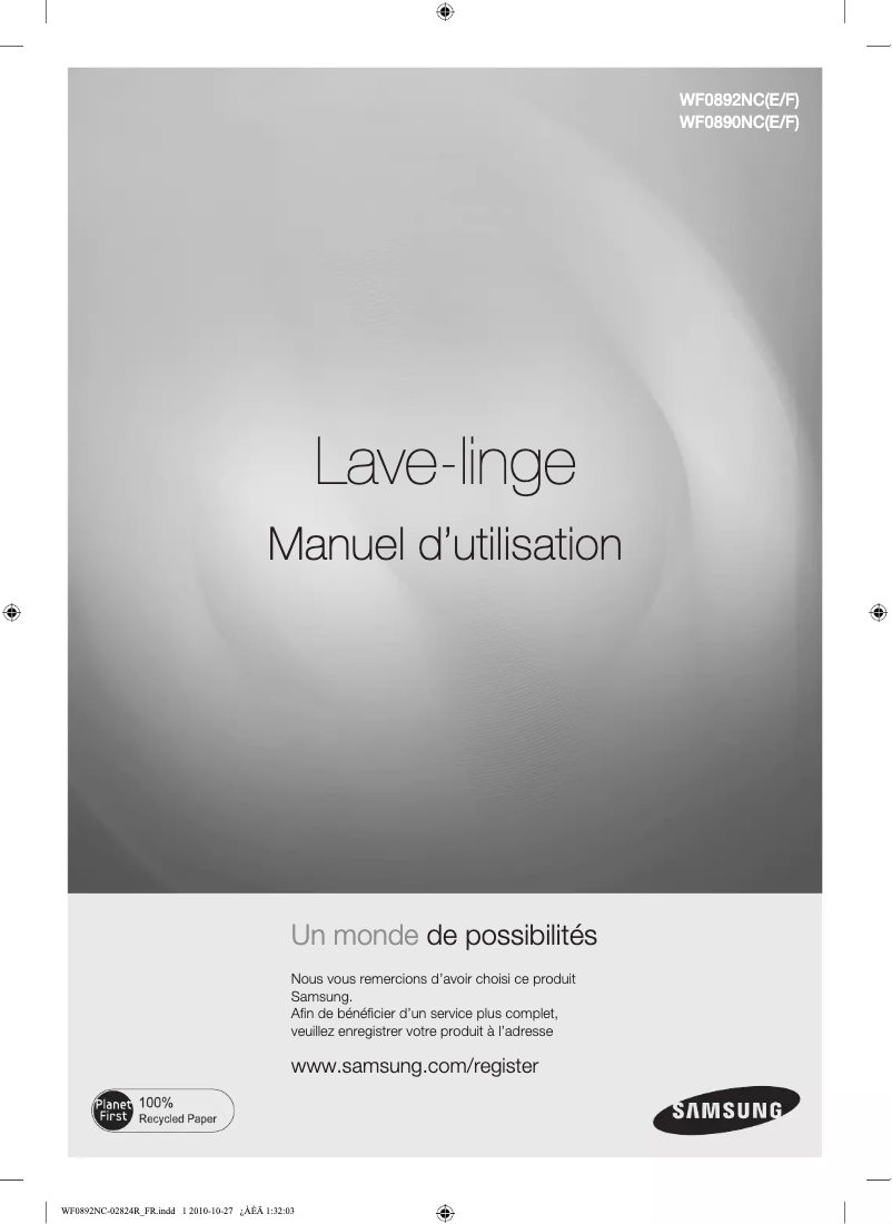 Page 1 de la notice Manuel utilisateur Samsung WF0892NCE