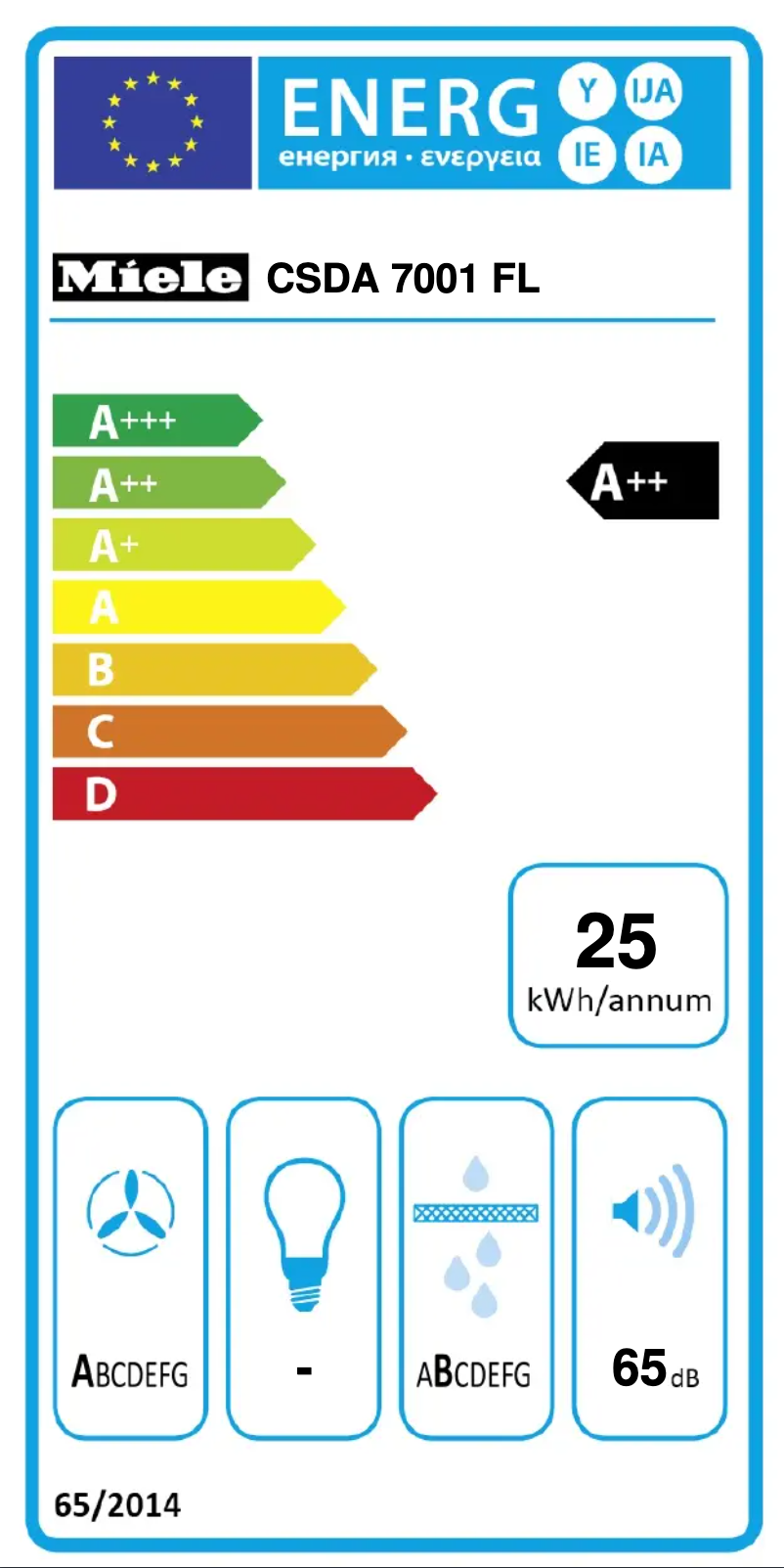 Page 1 de la notice Label énergétique Miele CSDA 7001 FL