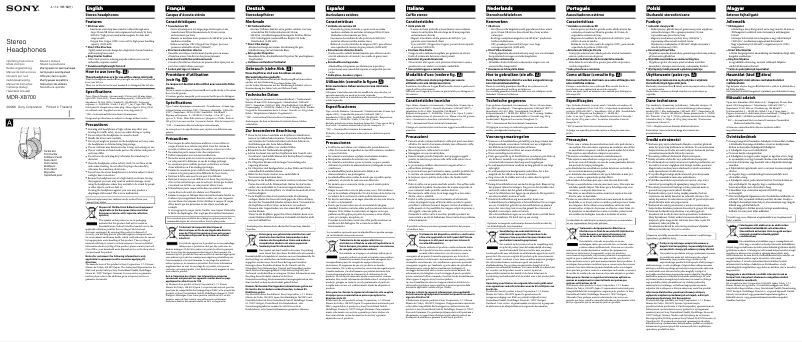 Image de la première page du manuel de l'appareil MDR-XB700