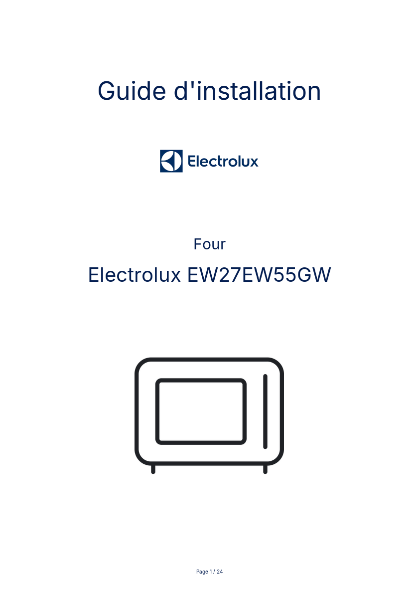Page n°1 - Guide d'installation Electrolux EW27EW55GW