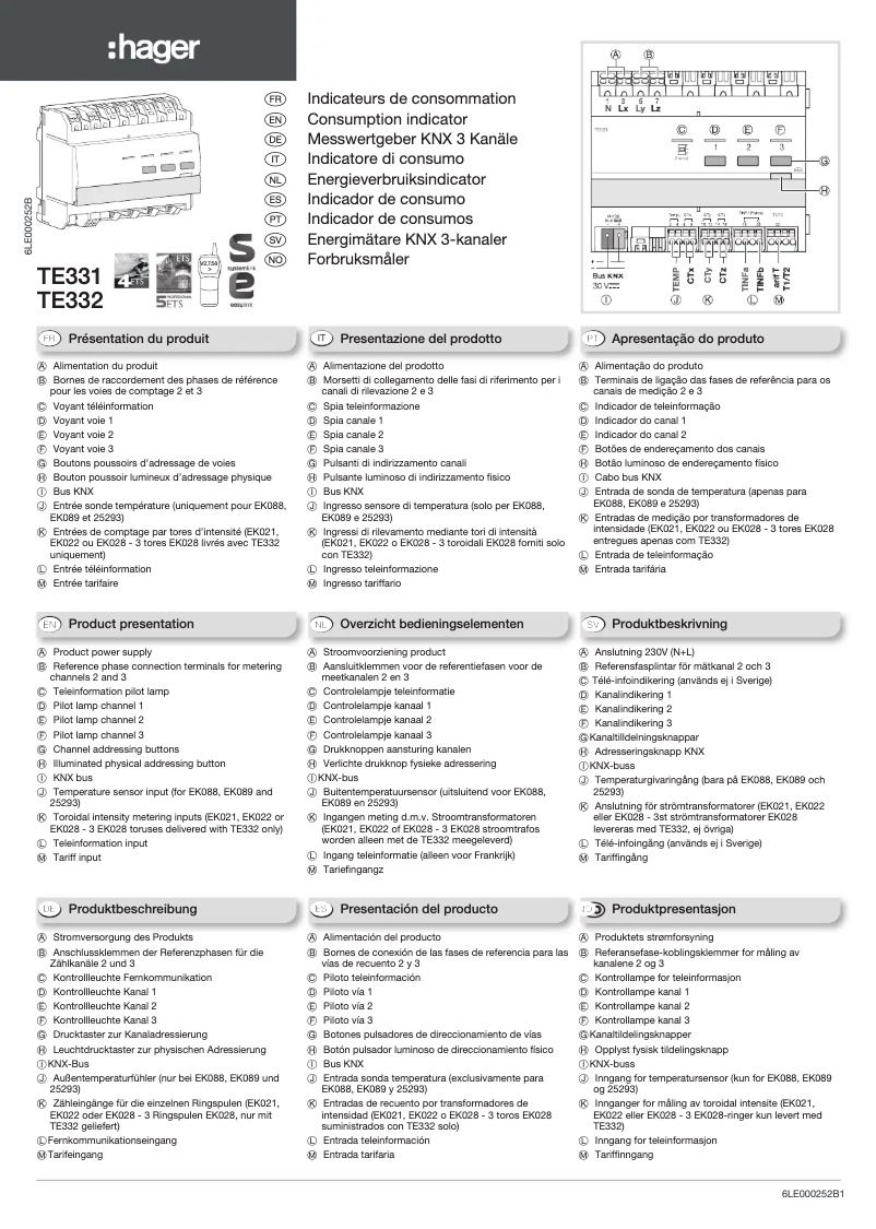 Page 1 de la notice Manuel utilisateur Hager TE332
