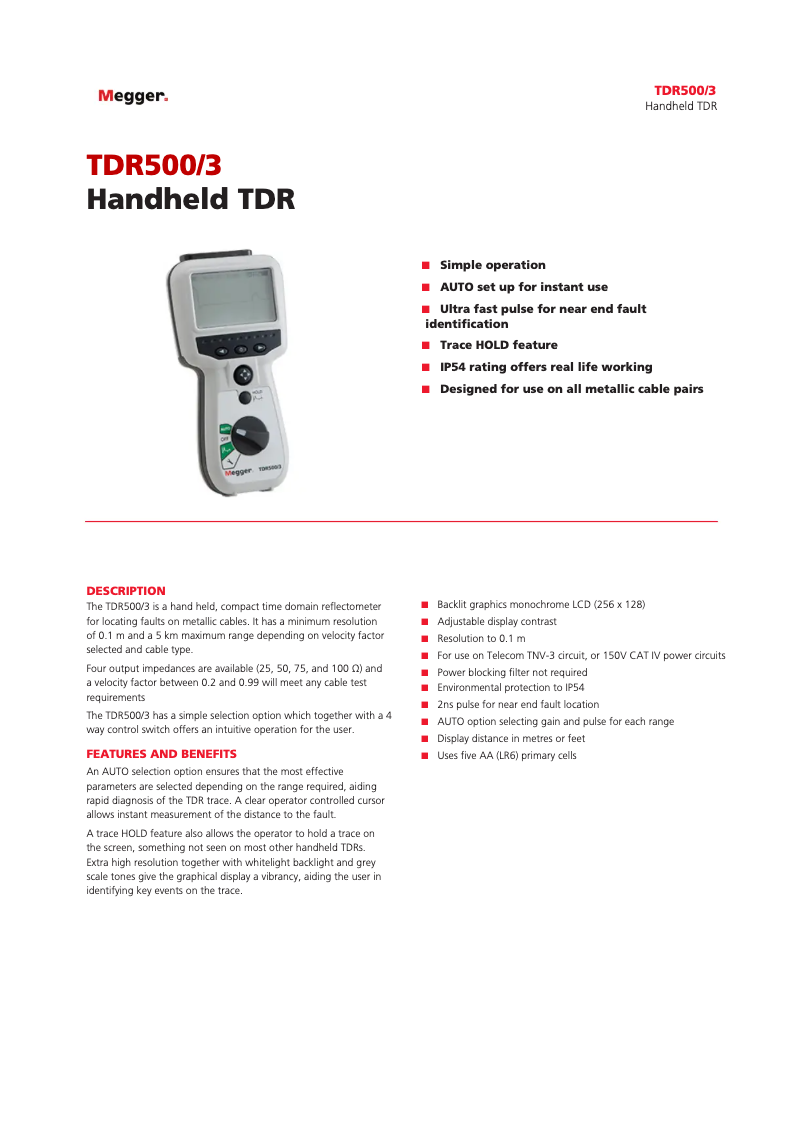 Image de la première page du manuel de l'appareil TDR500/3