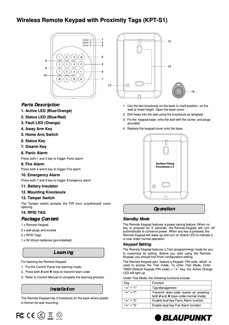 Image de la première page du manuel de l'appareil KPT-S1