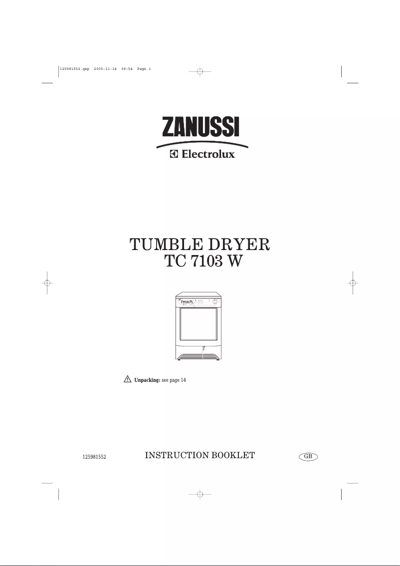 Page n°1 - Manuel utilisateur Zanussi-Electrolux TC7103W
