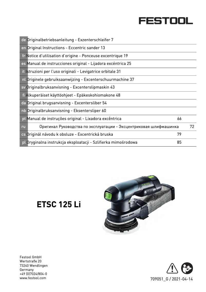 Page 1 de la notice Manuel utilisateur Festool ETSC 125 3,1 I-Plus