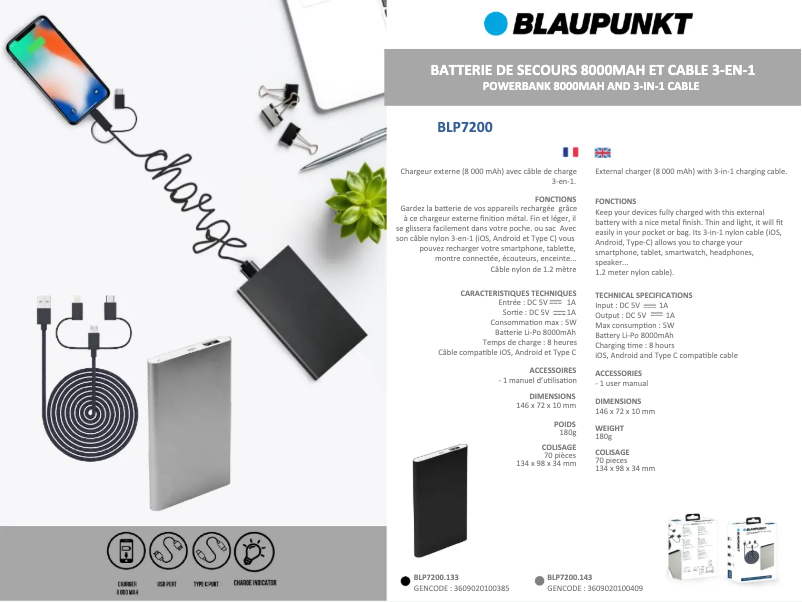 Page 1 de la notice Manuel utilisateur Blaupunkt BLP7200