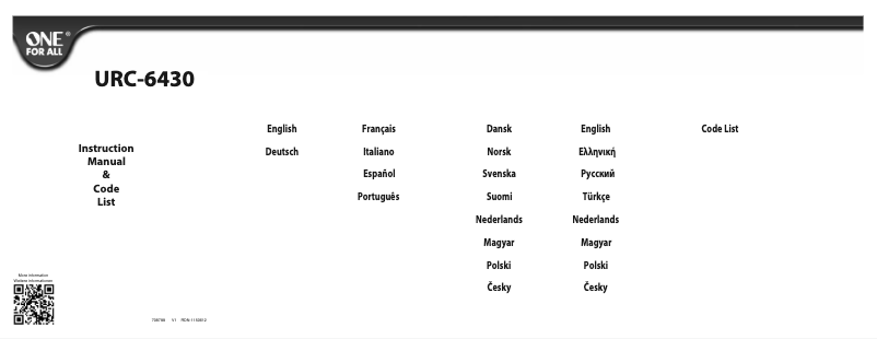 Page 1 de la notice Manuel utilisateur One for all URC 6430 Simple 3