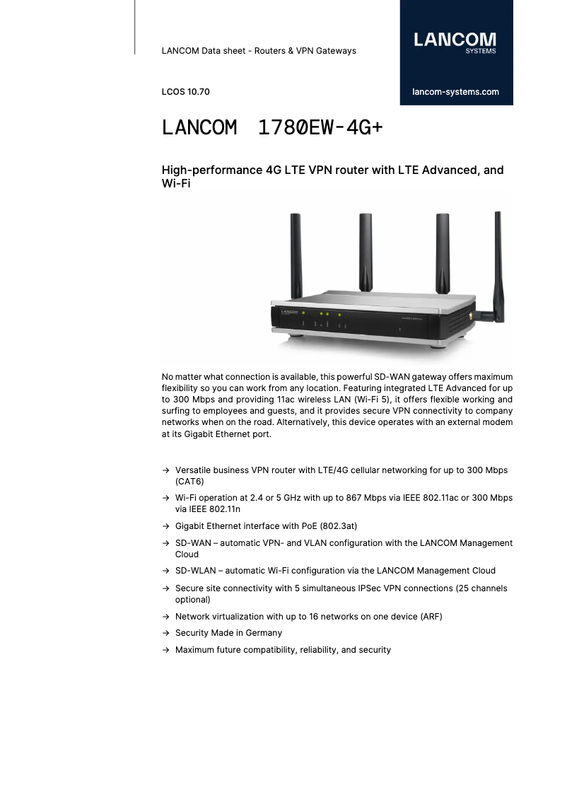 Page n°1 - Fiche technique Lancom 1780EW-4G+