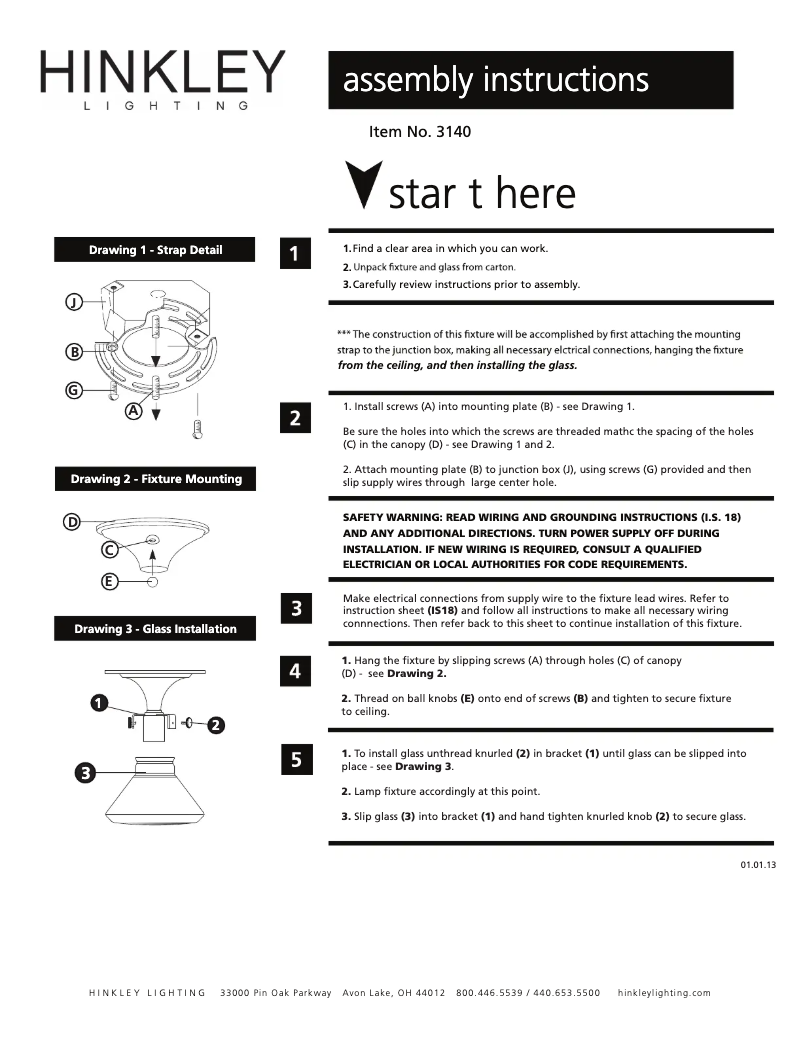 Page 1 de la notice Manuel utilisateur Hinkley Lighting Congress 3146AN