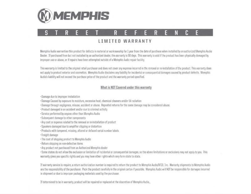 Page n°1 - Manuel utilisateur Memphis Audio SRX62V
