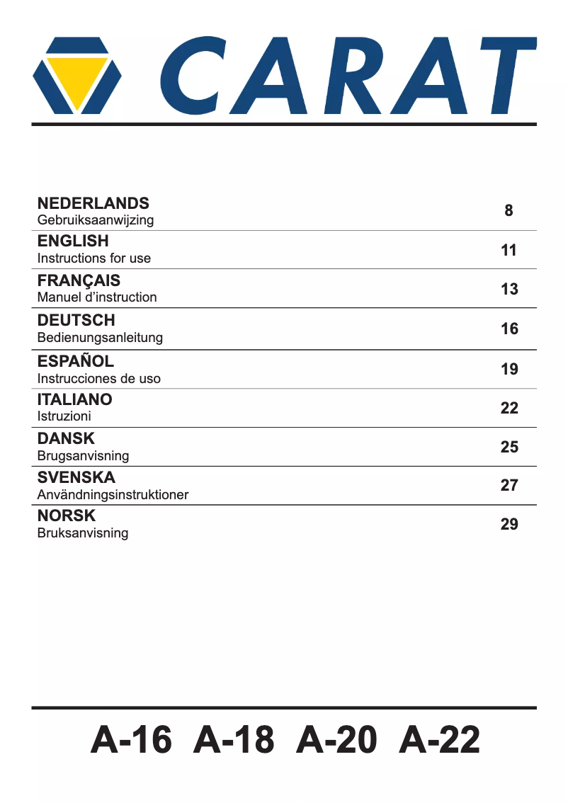 Page 1 de la notice Manuel utilisateur Carat A-1821