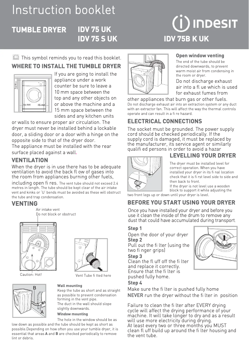 Página 1 del manual Manual de instrucciones Indesit IDV 75 B K (UK)