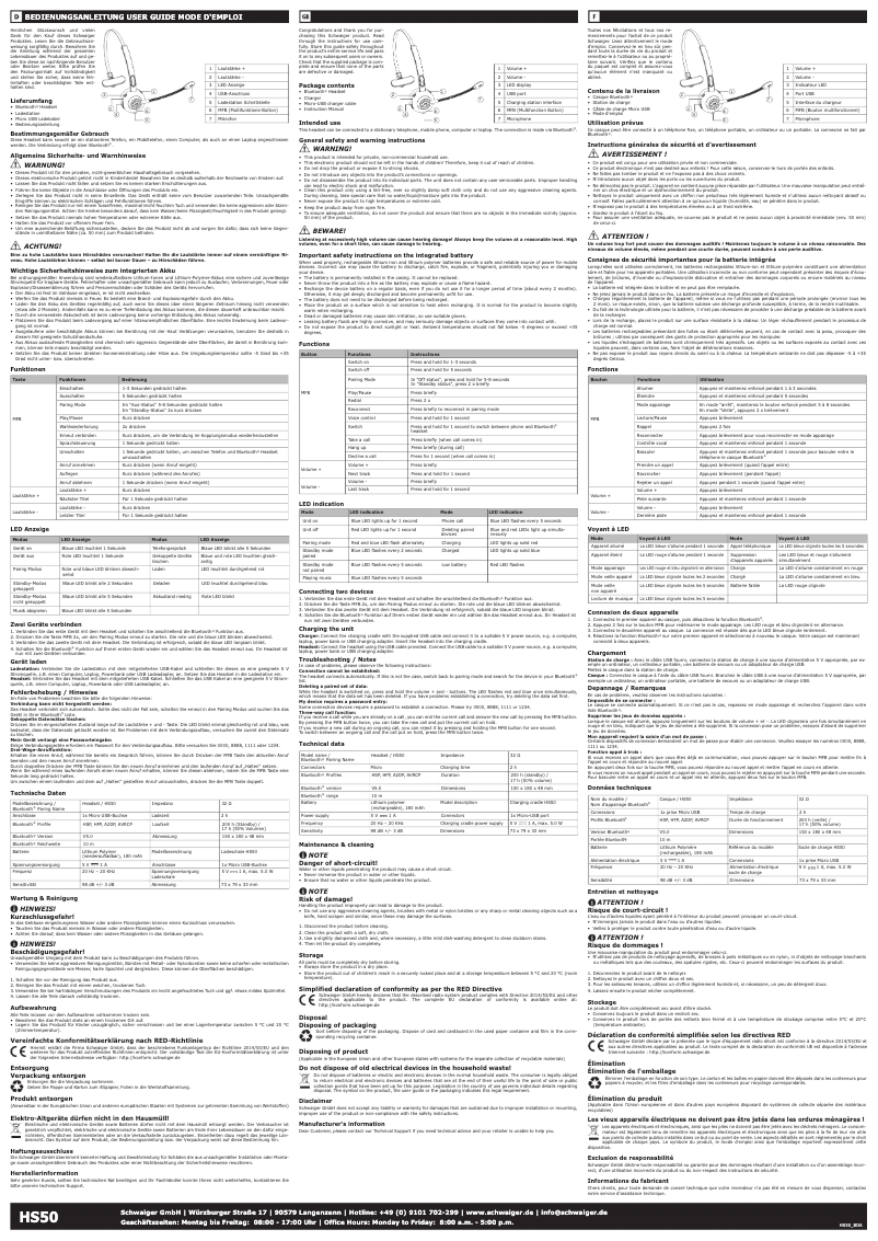 Página 1 del manual Manual de usuario Schwaiger HS50