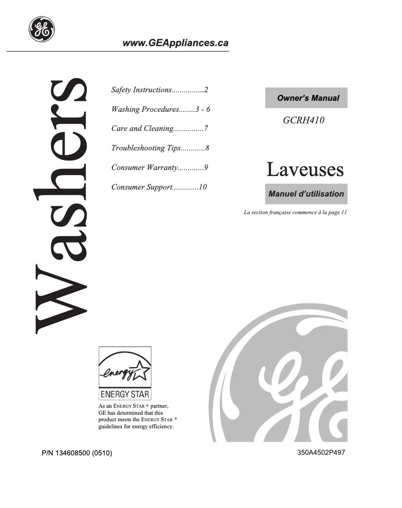 Page 1 de la notice Manuel utilisateur GE GCRH410