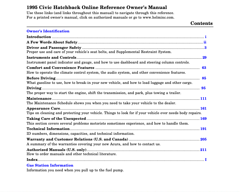 Page 1 de la notice Manuel utilisateur Honda Civic Coupe (1995)