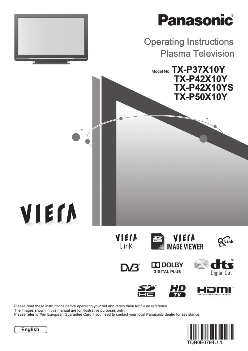 Page 1 de la notice Manuel utilisateur Panasonic Viera TX-P50X10Y