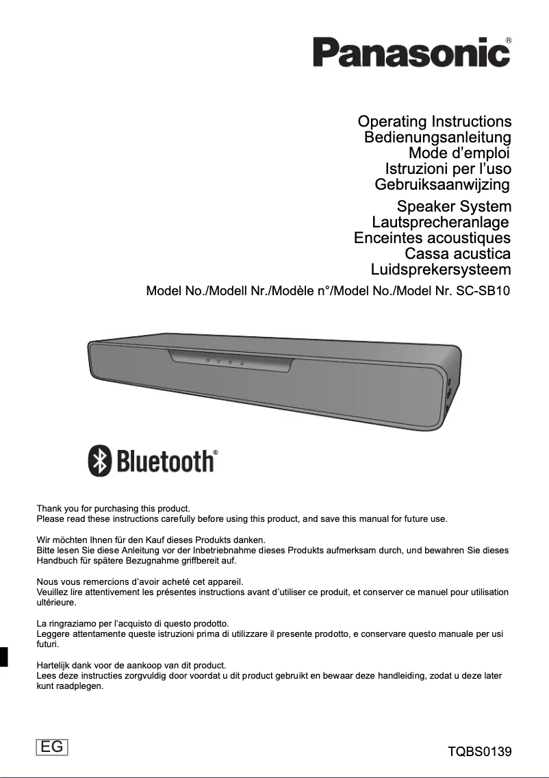Page 1 de la notice Manuel utilisateur Panasonic SC-SB10EG