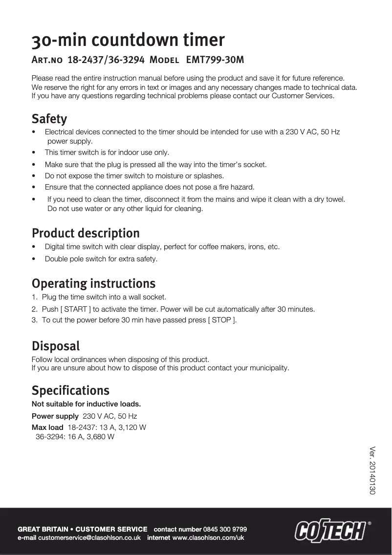Page 1 de la notice Manuel utilisateur Cotech EMT799